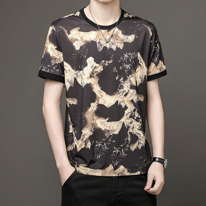 Men's Casual Bamboo Ink Style Breathable Crew Neck T-Shirt