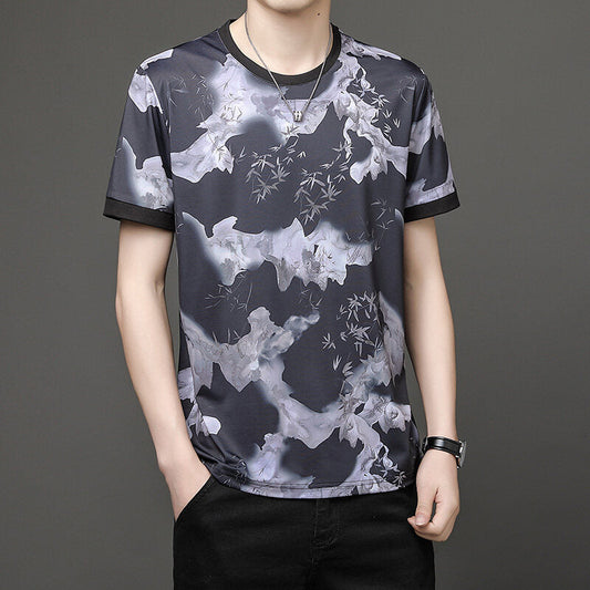 Men's Casual Bamboo Ink Style Breathable Crew Neck T-Shirt