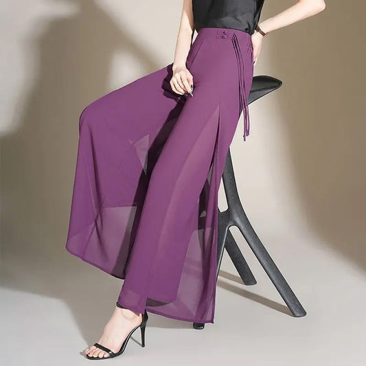 Women's Ankle-Length Chiffon Wide-Leg Pants
